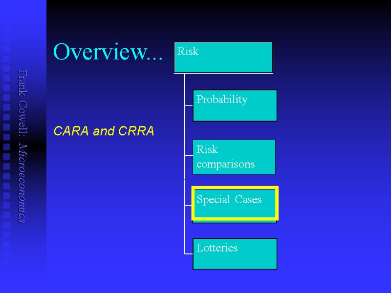 Overview... Probability Risk comparisons Special Cases Lotteries Risk CARA and CRRA